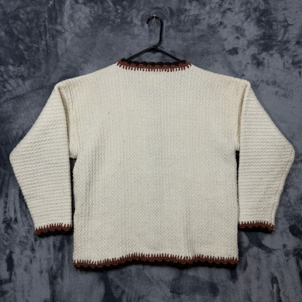 JMC Cardigan Sweater Womens XL Cream Excellent Hand Knit Virgin Wool Ecuador - Picture 6 of 7